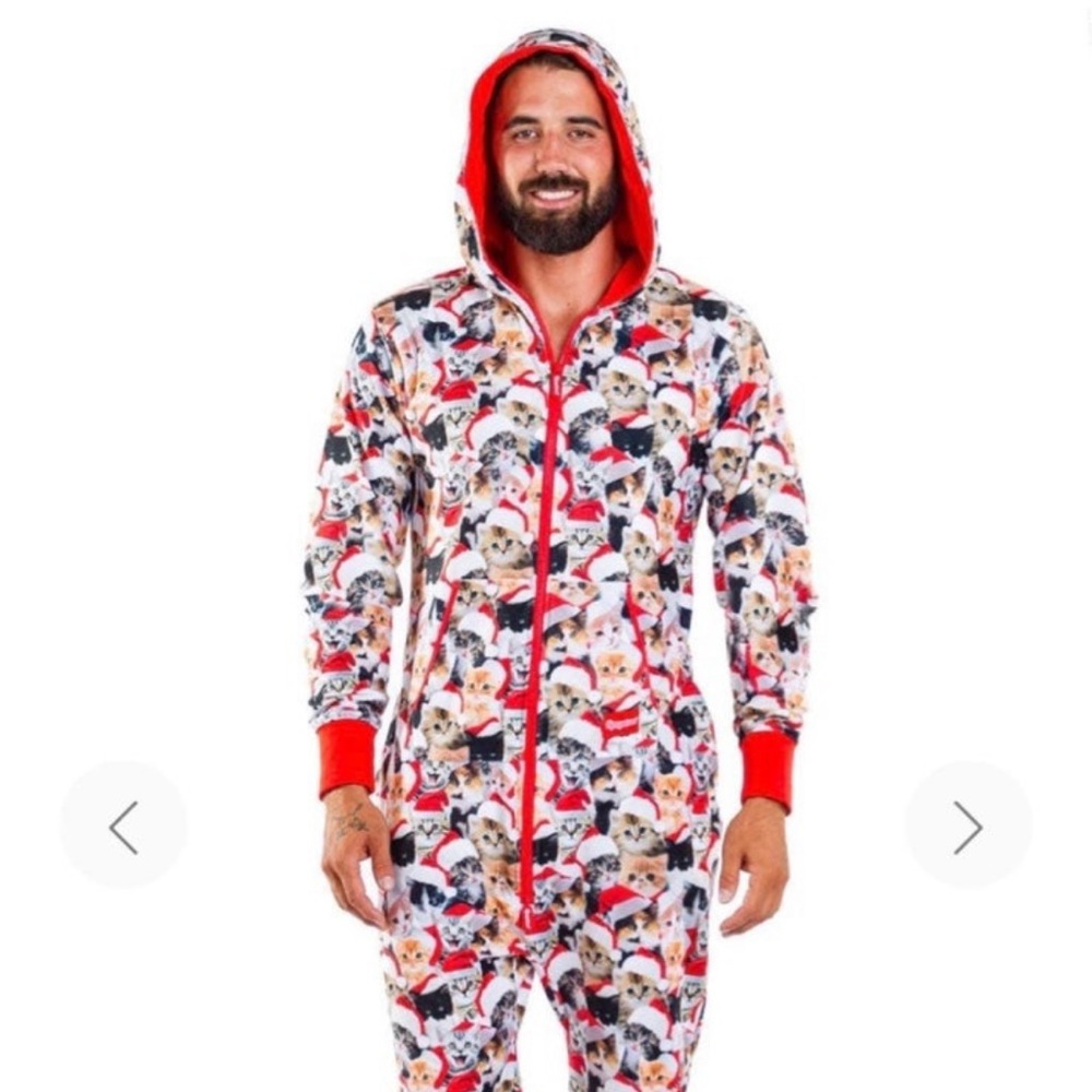 Tipsy Elves Meowy Catmus Men's Hooded Jumpsuit - Size XS